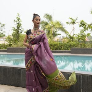 Hand Gujarati Embroidered Pure Tussar Silk Saree – Festive Elegance with Blouse Piece