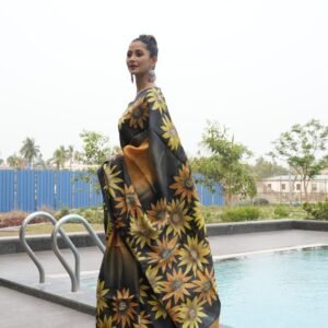 Elegant Acid Hand-Painted Bengal Tussar Silk Saree – Artistic Party Wear with Blouse Piece