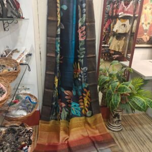 Tropical Jungle Hand-Painted Zari Tussar Silk Saree – Bold & Artistic Party Wear