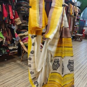 Pure Bishnupur Silk Saree with Hand Kantha & Block Print – Heritage Redefined