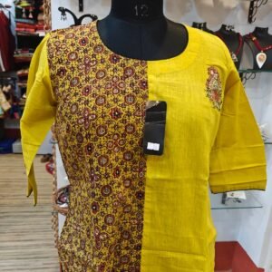 Casual wear short kurti suitable for all ages. Matches with pants, jeans, casual skirts, plazo etc. 3 quarter sleeve.
