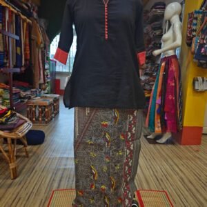 Very Sofisticated Hand Kantha embroidered Wrap around Skirt with asymmetrical unique design.