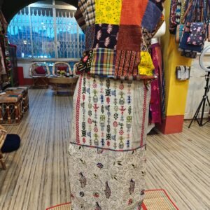 Very Sofisticated Hand Kantha embroidered Wrap around Skirt with asymmetrical unique design.